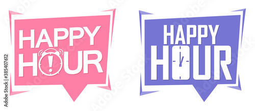Happy Hour banners design template, sale tags, vector illustration