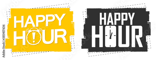 Happy Hour banners design template, sale tags, vector illustration