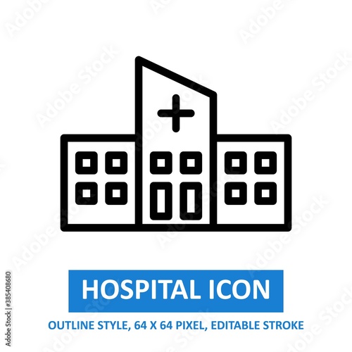 Hospital Illustration Vector Icon Outline style. Editable Stroke. Base 64 x 64 Pixels. Expanded. Perfect Use for Awareness in Banner, Flyer, Presentation, etc.