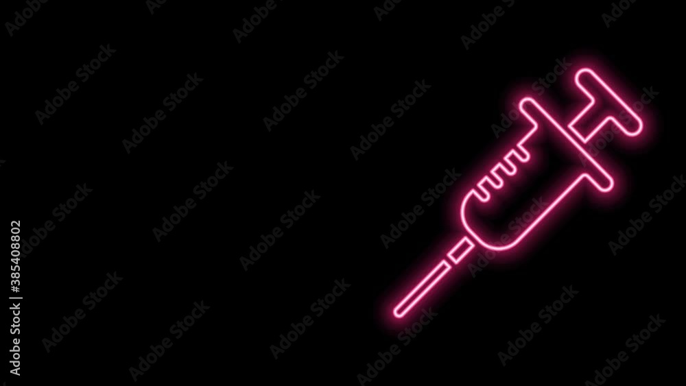 Glowing neon line Syringe icon isolated on black background. Syringe for vaccine, vaccination, injection, flu shot. Medical equipment. 4K Video motion graphic animation Glowing neon line Syringe icon isolated on black background. Syringe for vaccine, vaccination, injection, flu shot. Medical equipment. 4K Video motion graphic animation