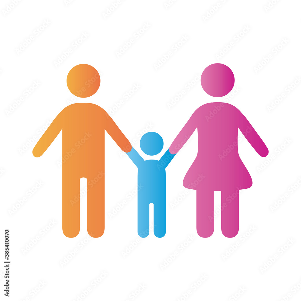 parents couple with son figures degradient style icon parents couple with son figures degradient style icon
