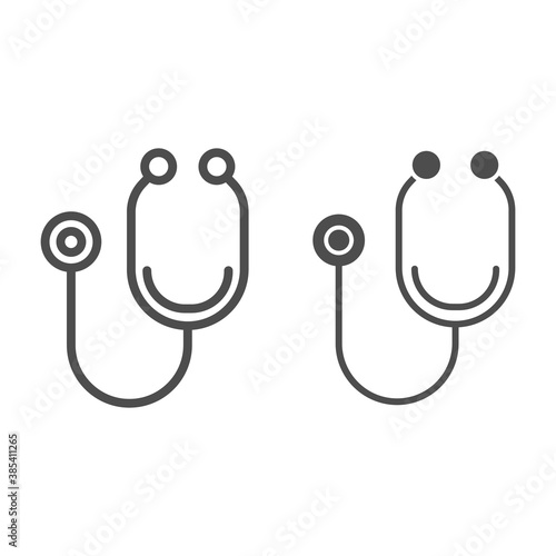 Stethoscope line and solid icon, Medical tests concept, medical instrument sign on white background, Stethoscope icon in outline style for mobile concept and web design. Vector graphics.