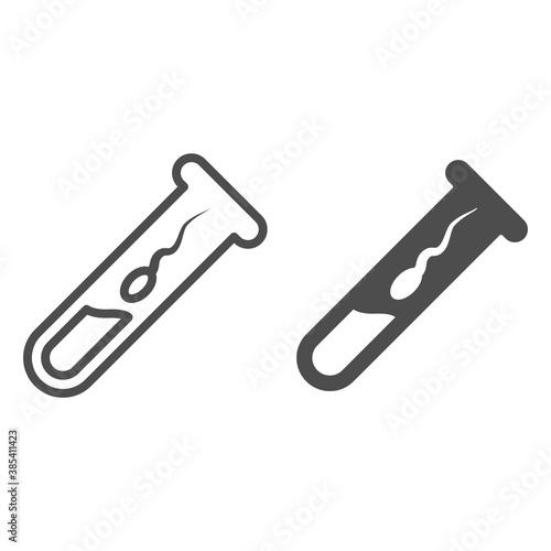Sperm in test tube line and solid icon, Medical tests concept, baby creation in science laboratory sign on white background, Chemical test tube with sperm icon in outline style. Vector graphics.