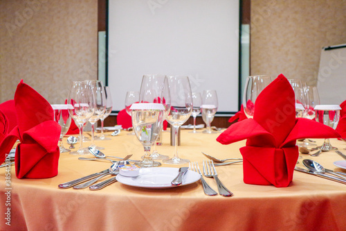 Elegant tables set up for a event banquet