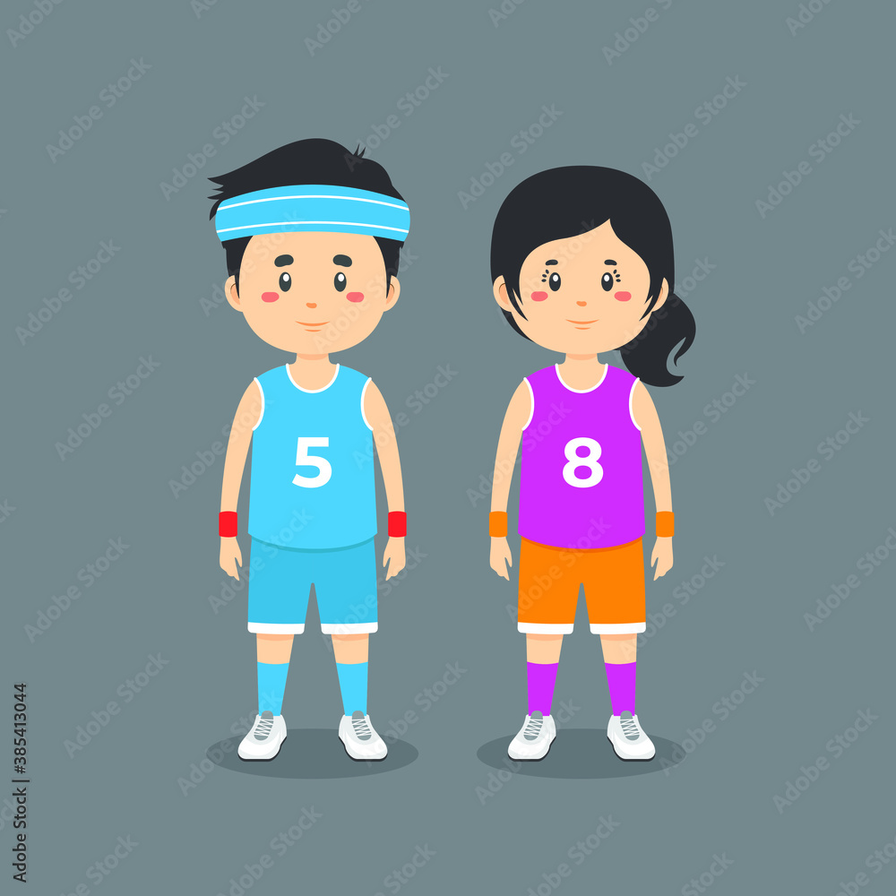 Fototapeta premium Couple Character Wearing Basketball Outfit