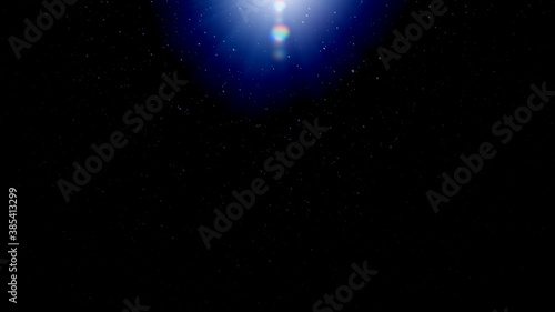 Fototapeta Naklejka Na Ścianę i Meble -  White particles illuminated by blue light from above, lens flare