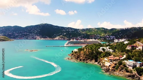 drone footage of cruise port on st thomas in the us virgin islands. photo