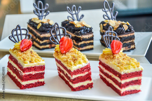 red velvet and black forest cake 