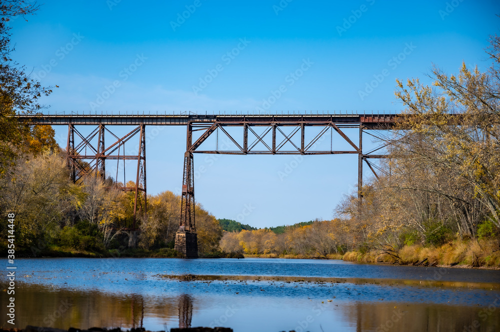 Railroad bridge crossing the Kettle River at Quarry Rapids Robinson State Park in Minnesota