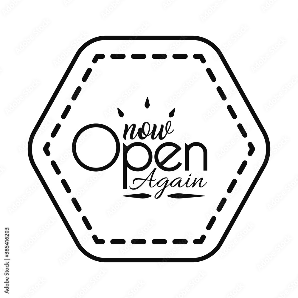 stop sign with now open again lettering design, line style stop sign with now open again lettering design, line style