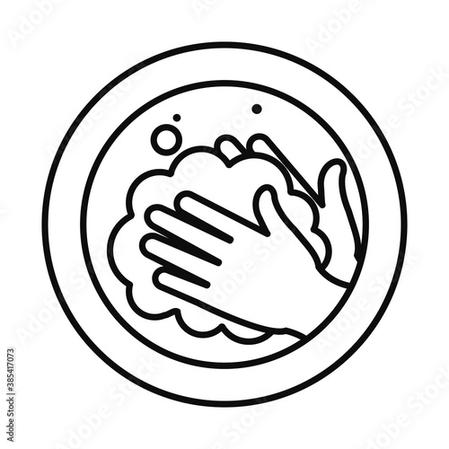 hand washing sign with hands with soapy water icon, line style