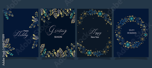navy blue Happy season greeting and new year vector background with deco element 