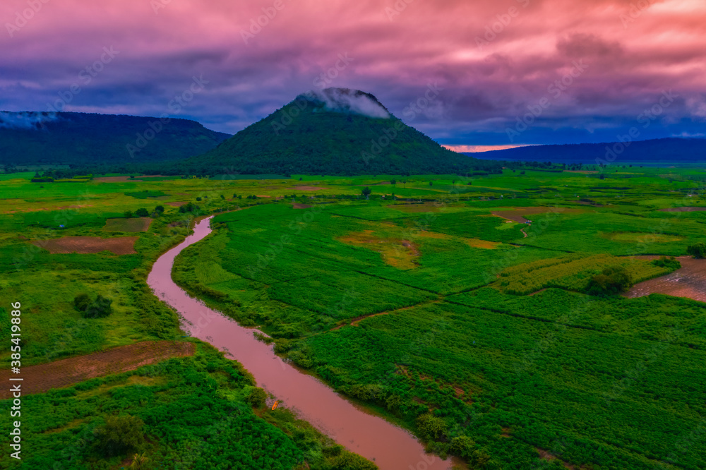 Fototapeta premium Jom thong mountain viewpoint or Fuji Thailand and Moon river on Nakhon Ratchasima province, Thailand.