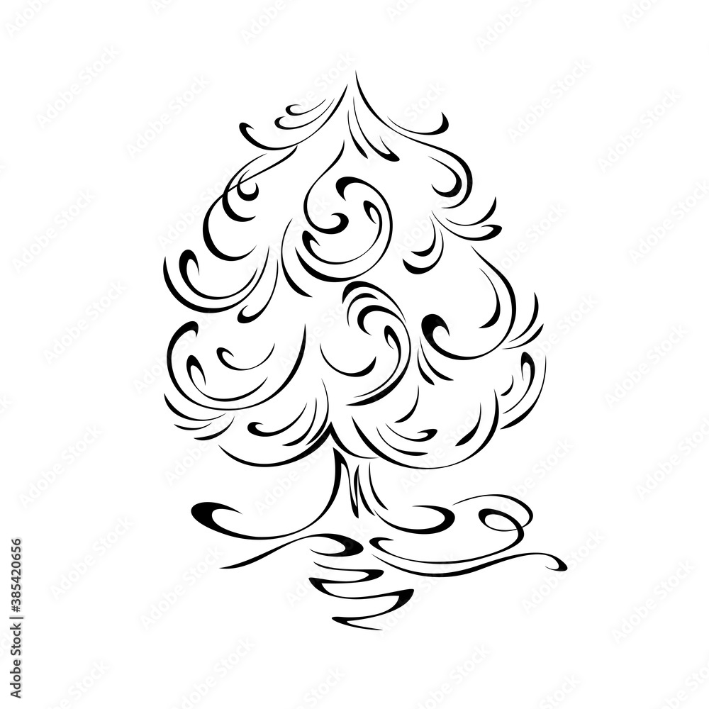 Fototapeta premium new year 56. stylized Christmas tree with swirls in black lines on a white background