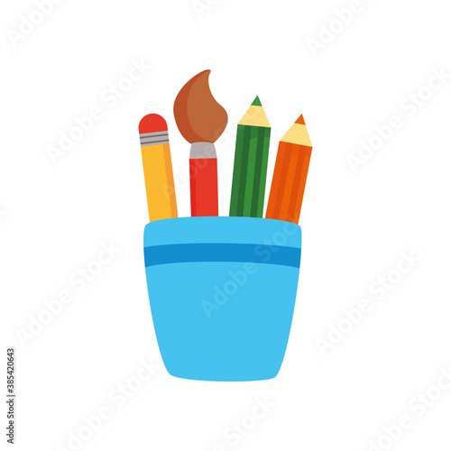 pencils colors in pencils holders school supplies flat style icon