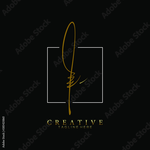 Elegant Letter I L Gold Handwriting Signature Logo Design Template with Square Line Background