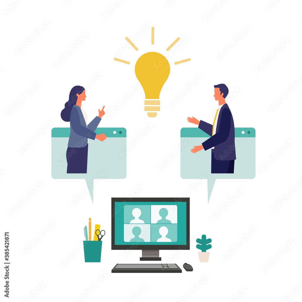 Metaphor of cooperation, create an idea, brainstorming. Flat design vector illustration of business people. Metaphor of cooperation, create an idea, brainstorming. Flat design vector illustration of business people.