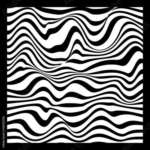 Abstract Geometric Background of Fluid Waves with Fashionable Striped Surface Pattern - Black and White, Vector Swirls