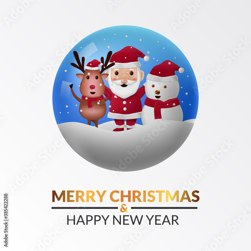 circle orb santa claus, reindeer, and snowman for merry christmas and happy new year