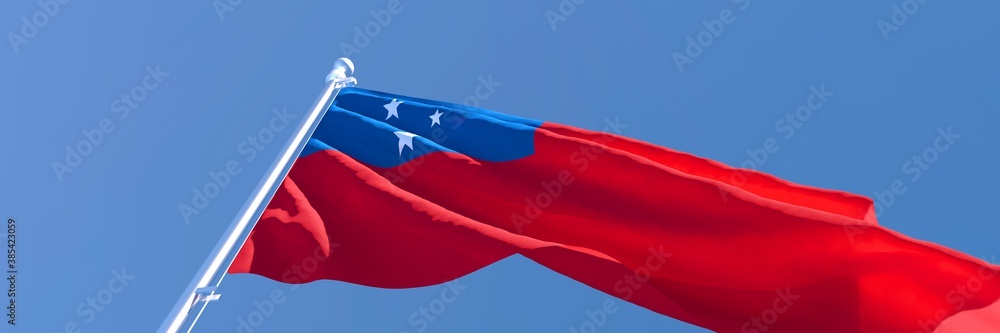 Naklejka premium 3D rendering of the national flag of Samoa waving in the wind