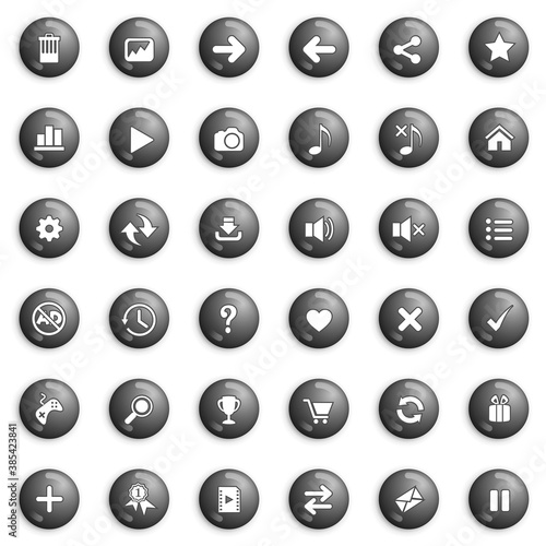 Buttons and icon set design for game or web color black. Premium Vector illustration.