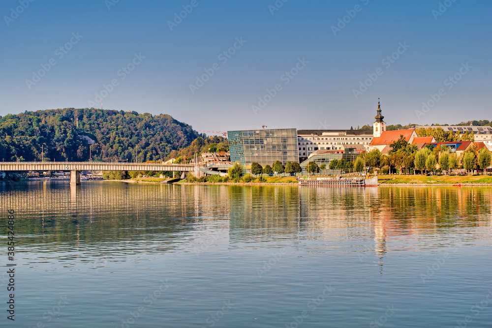 View over the Danube to Linz-Urfahr in Upper Austria	