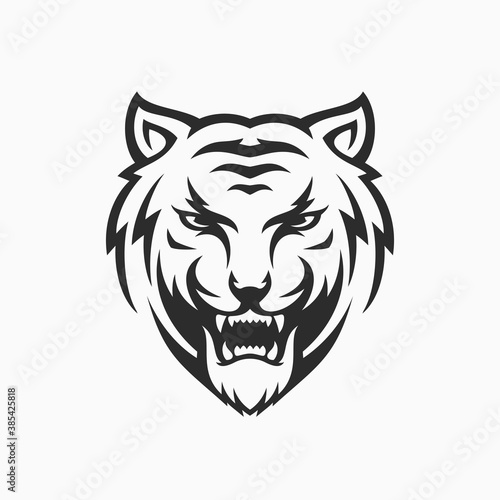 tiger head face logo MONOCHROME vector icon template
