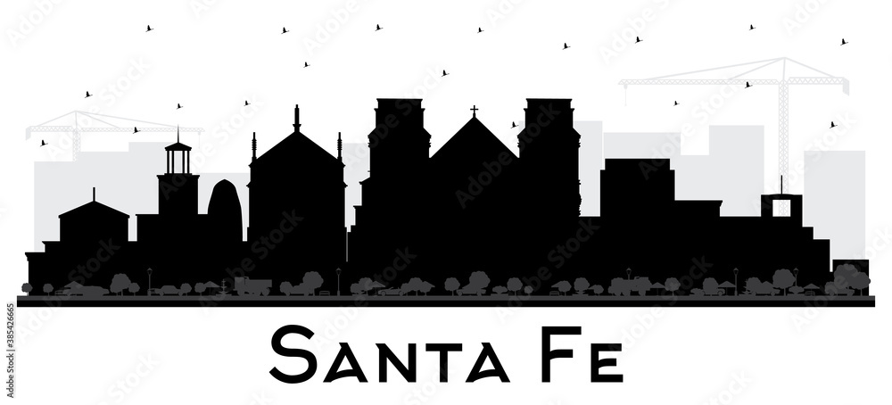 Santa Fe New Mexico City Skyline Silhouette with Black Buildings Isolated on White.