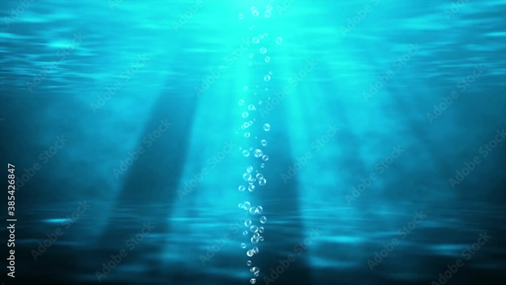 Air Water bubbles slow Motion underwater coming up blue 4K 3D Green ...
