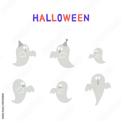 Ghost illustration set with handwritten text, Halloween