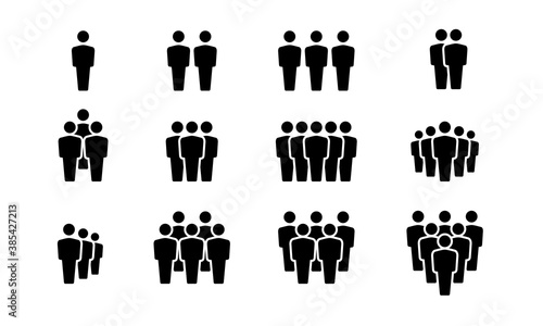 Simple vector illustration of a group of people. Silhouette icon of people forming group. People line up at a distance. Suitable for the design elements of groups, teams and communities of people.
