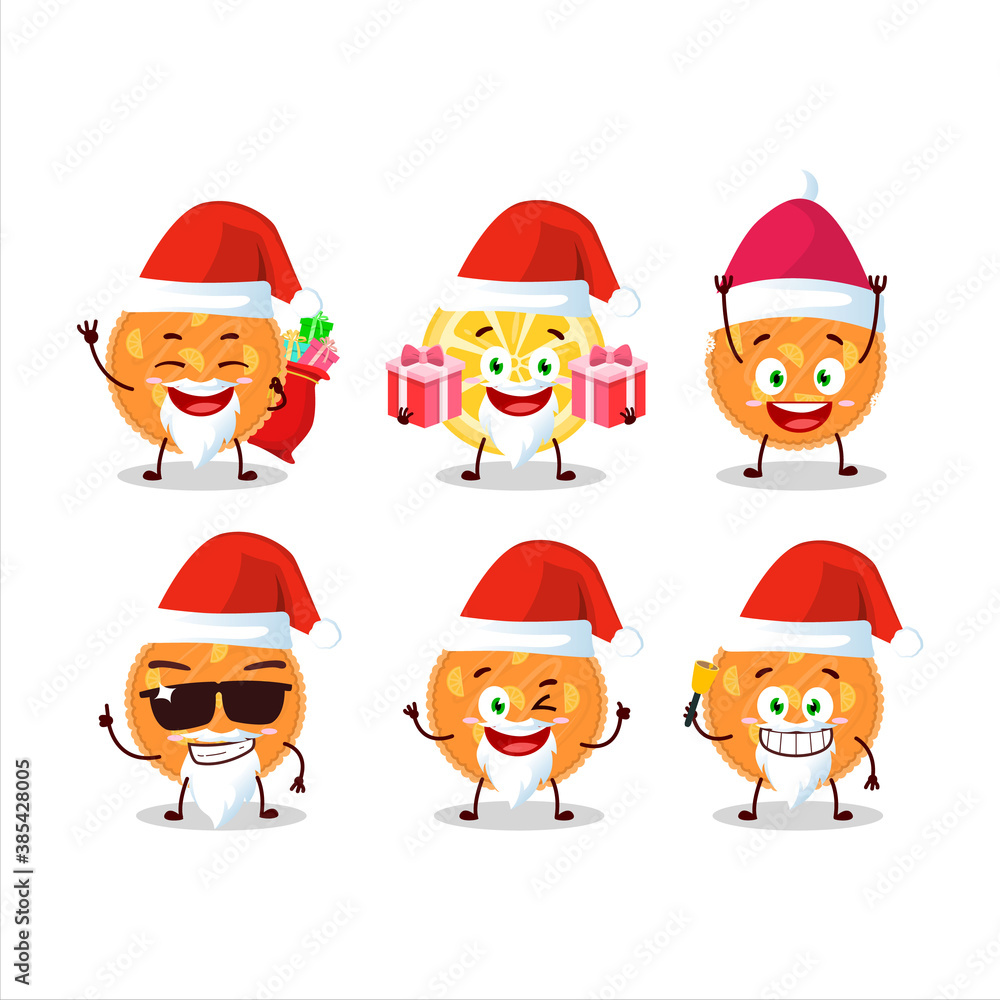 Santa Claus emoticons with orange pie cartoon character