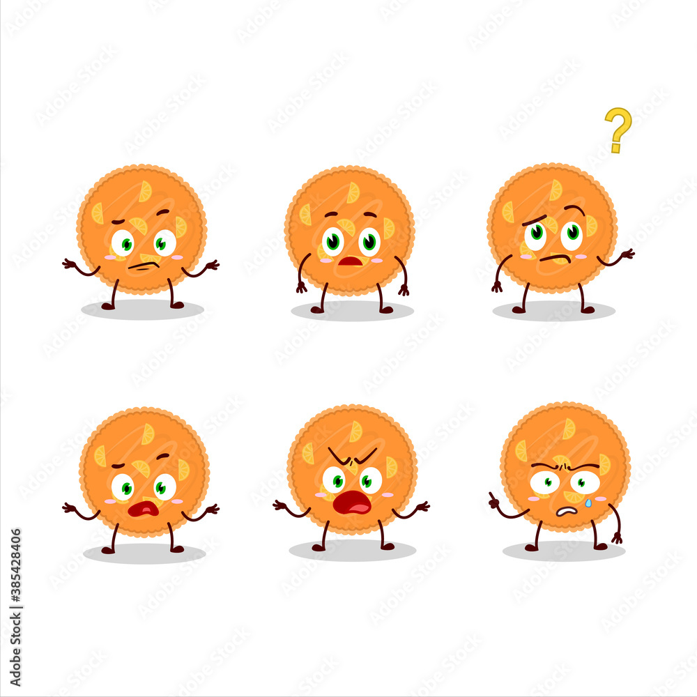 Cartoon character of orange pie with what expression Cartoon character of orange pie with what expression