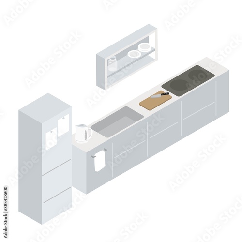 キッチン　アイソメトリック構図　イラスト　
