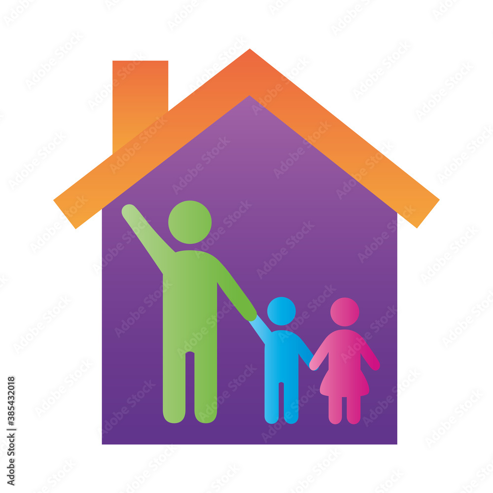father with kids figures in house degradient style icon father with kids figures in house degradient style icon