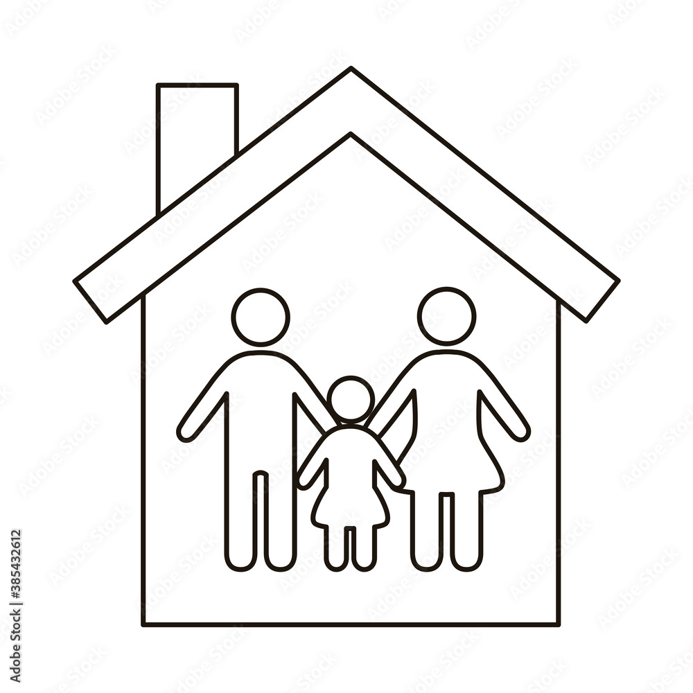 parents couple with daughter figures in house line style icon parents couple with daughter figures in house line style icon