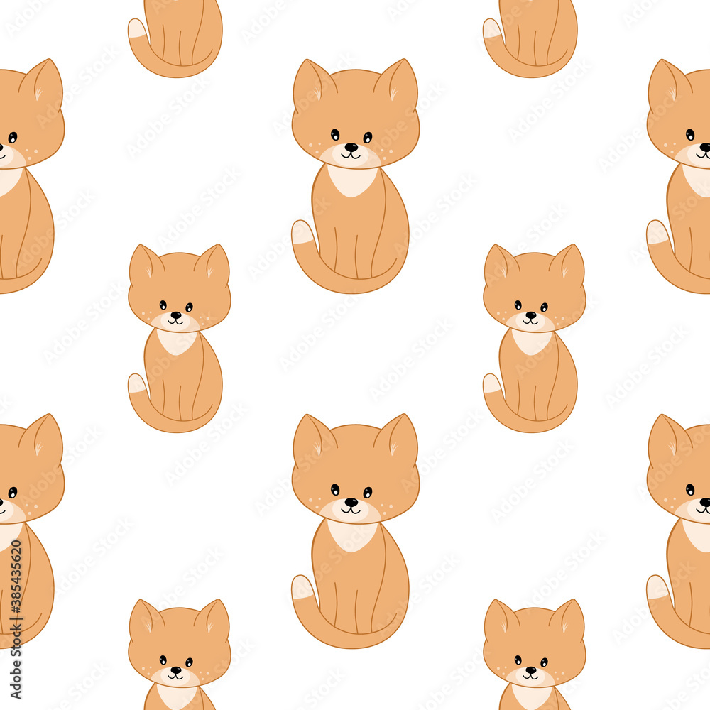 Cute kittens and cat isolated on white background. Vector pattern with cats for children's room,. Seamless endless background for printing on fabric, packaging paper, clothing. Cute kittens and cat isolated on white background. Vector pattern with cats for children's room,. Seamless endless background for printing on fabric, packaging paper, clothing.