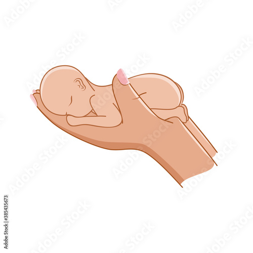 The child is lying on the mother's hands. Vector illustration for the day of premature babies. World prematurity day is celebrated on November 17. International children's day.