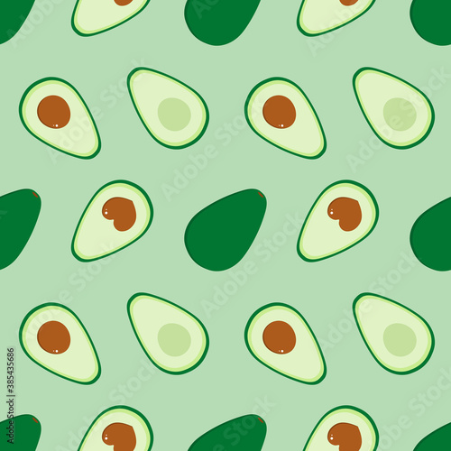 Cute cartoon avocado vector seamless pattern background for vegan, healthy food design. 