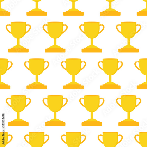 Golden trophy cups vector seamless pattern background. Victory, winner, success concept background.