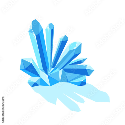 Ice crystals with shade. Crystal druse made of ice or blue mineral isolated in white background. Vector illustration in cartoon style for game design