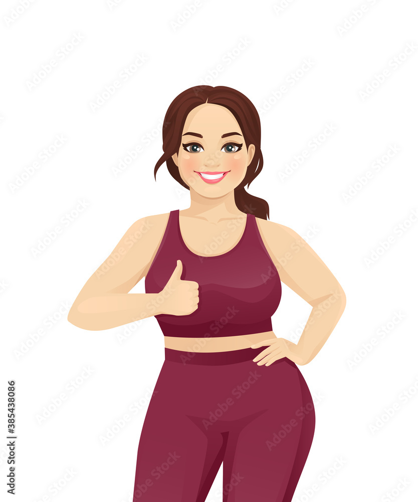 Sport plus size woman showing thumb up gesture isolated vector illustration Sport plus size woman showing thumb up gesture isolated vector illustration
