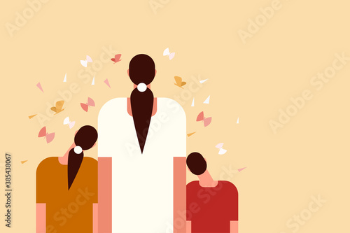 Illustration of a mother and children standing together