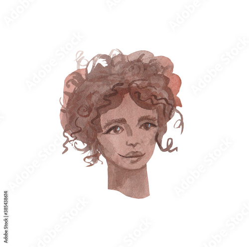Watercolor portrait of an African girl for International Women's Day on 8 March.Illustration of a person on a white isolated background.Design for cards,social networks,posters and packaging.