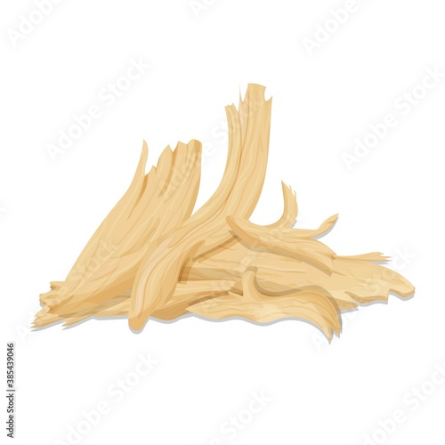 Set of pieces chicken meat, chopped, shredded detailed isolated on white background. Ingredient in portion. Vector illustration