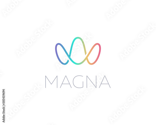 Abstract colorful gradient letters M W logo design. Linear creative monogram symbol. Waves sound crown elegant vector icon sign logotype.