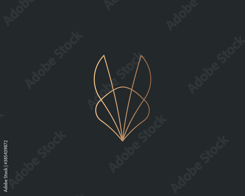 Abstract gold gradient fox bunny ears logo design vector. Luxury hotel, spa, massage, heritage logotype concept icon.