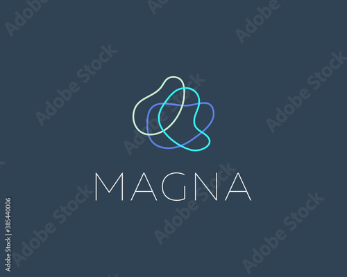 Abstract colorful waves paths threads logo icon design abstract modern minimal style illustration. Circles roads routes vector emblem sign symbol mark logotype in dark background.