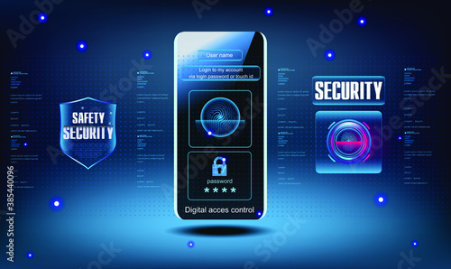 Login and password. Login via mobile app. Login via password or touch ID. Access to personal data through a password code or touch ID. Signed in with your device. Vector