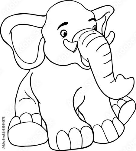 Vector cartoon elephant.Cute little elephant character, hand drawn vector illustration.Coloring book elephant, african, savannah animal.Can be used for t-shirt print, kids wear, nursery.